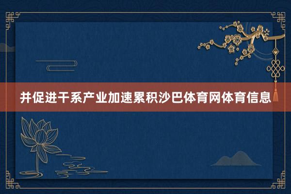 并促进干系产业加速累积沙巴体育网体育信息