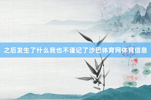 之后发生了什么我也不谨记了沙巴体育网体育信息