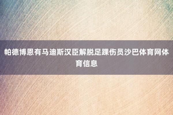 帕德博恩有马迪斯汉臣解脱足踝伤员沙巴体育网体育信息