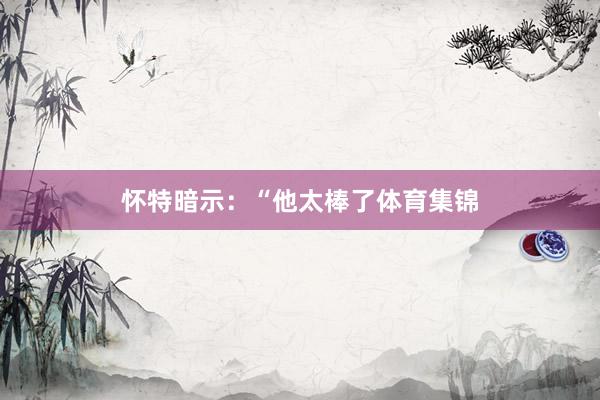 怀特暗示：“他太棒了体育集锦